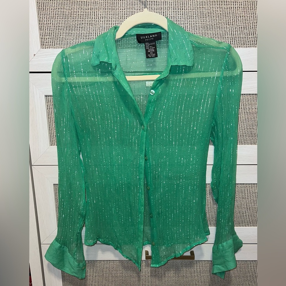 Vintage SilkLand Petite Sheer Shimmer Blouse